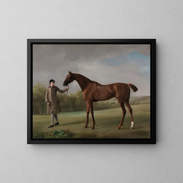 Lustre gehalten von einem Diener - George Stubbs — gerahmtes Bild an der Wand