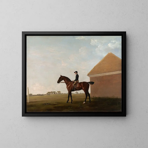 Rennbahn mit Jockey in Newmarket - George Stubbs — gerahmtes Bild an der Wand