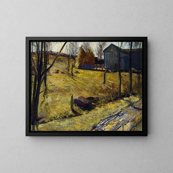 Heuhaufen und Scheune - George Wesley Bellows — gerahmtes Bild an der Wand