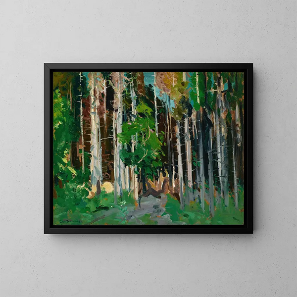 Durch die Bäume, Monhegan-Insel, Maine - George Wesley Bellows — gerahmtes Bild an der Wand