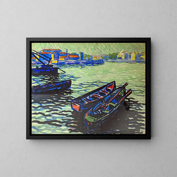 Bateaux au Bazacle à Toulouse - Georges Gaudion — gerahmtes Bild an der Wand