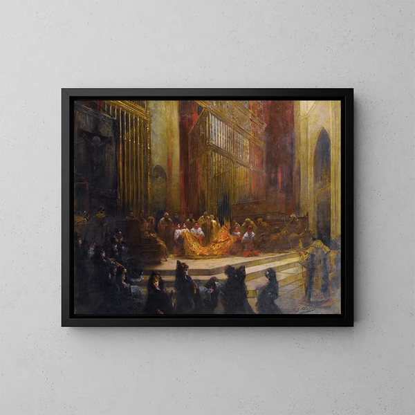 Elegante Gemälde in einer spanischen Kirche - Georges Jules Victor Clairin — gerahmtes Bild an der Wand