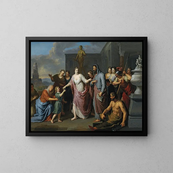 Olympia presenting the young Alexander the Great to Aristotle - Gerard Hoet — gerahmtes Bild an der Wand