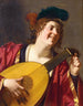 Eine Frau, die ein Lauteninstrument spielt - Gerard van Honthorst — Ansicht des Kunstwerks