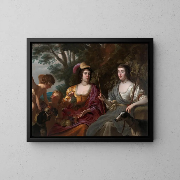 Doppelporträt von Amalia van Solms und Charlotte de La Trmolle - Gerard van Honthorst — gerahmtes Bild an der Wand