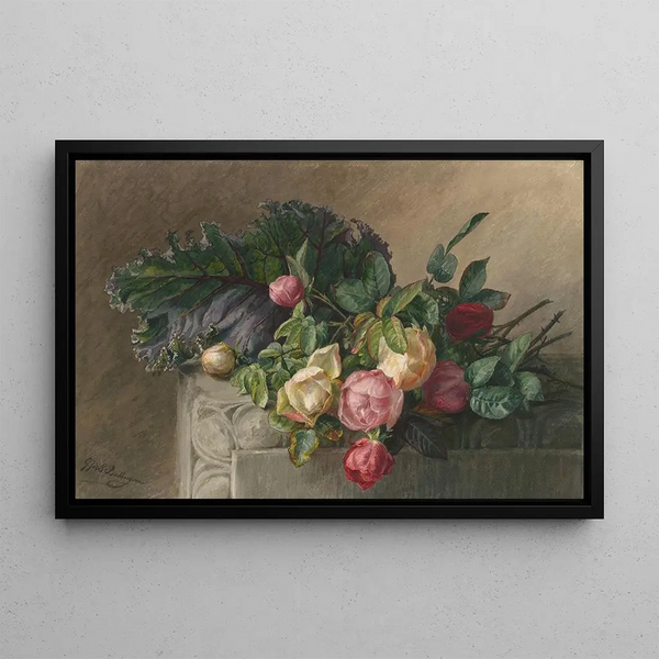 Gerardina Jacoba van de Sande Bakhuyzen - Stilleven met rozen en koolblad.webp
