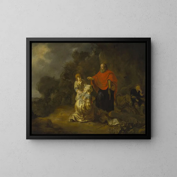 Der Prophet Elisa und die sunamitische Frau auf dem Berg Karmel - Gerbrand van den Eeckhout — gerahmtes Bild an der Wand