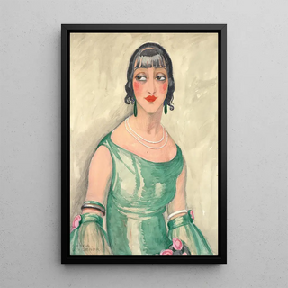 Gerda Wegener - Portrait of a woman in green dress and pearls.webp