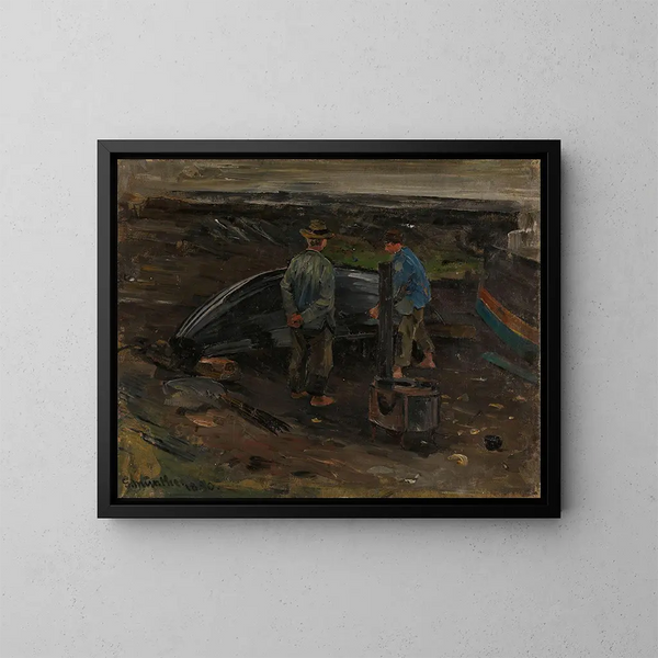 Jungen, die ein Boot ziehen in Nevlunghavn - Gerhard Munthe — gerahmtes Bild an der Wand