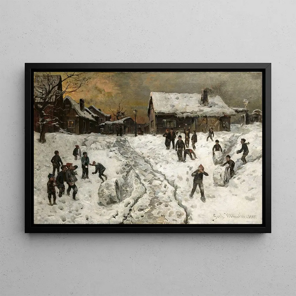 Schneeballschlacht - Gerhard Munthe — gerahmtes Bild an der Wand
