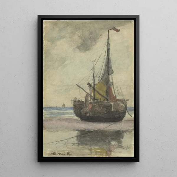 Gerhard Munthe - Vissersboot op het strand met gereefd zeil.webp