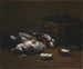 Naturstillleben mit toten Vögeln und einem Korb Austern - Germain Théodore Ribot — Ansicht des Kunstwerks