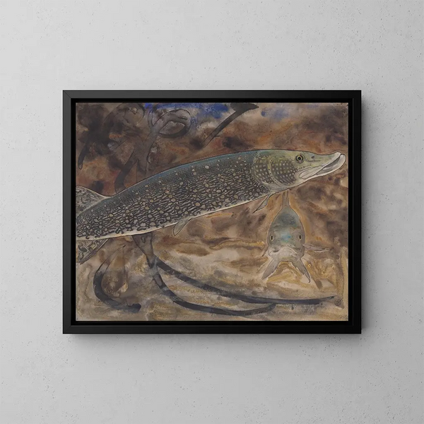 Zwei Hechte in einem Aquarium, seitlich und frontal gesehen - Gerrit Willem Dijsselhof — gerahmtes Bild an der Wand