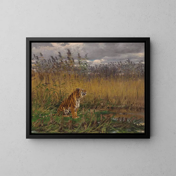 Ein Tiger in einer Landschaft - Géza Vastagh — gerahmtes Bild an der Wand