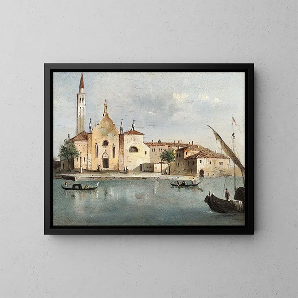 Ansicht der Insel Santa Maria delle Grazie - Giacomo Guardi — gerahmtes Bild an der Wand