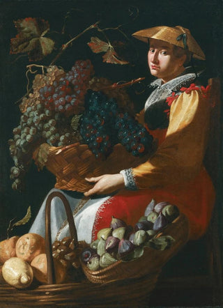 Giacomo Legi - A Lady Selling Fruit Including Figs Lemons And Grapes.webp