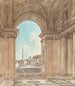 Der Platz St. Peter aus einer Bogenöffnung der Basilika - Giacomo Quarenghi — Ansicht des Kunstwerks