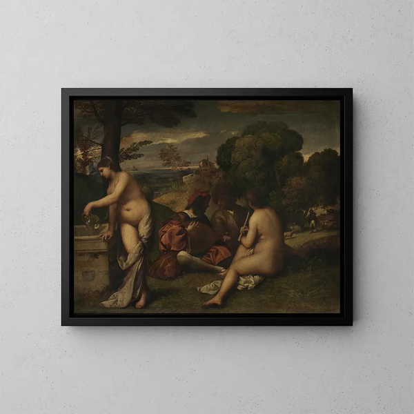 Konzert pastoral - Giorgione — gerahmtes Bild an der Wand