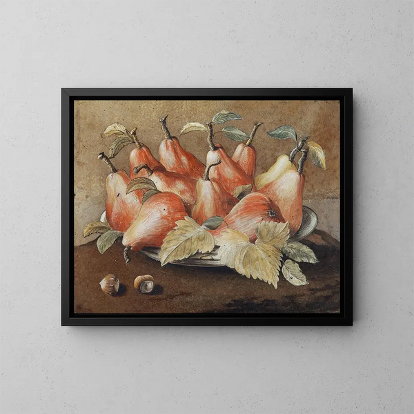 Stillleben mit Birnen und Haselnüssen - Giovanna Garzoni — gerahmtes Bild an der Wand