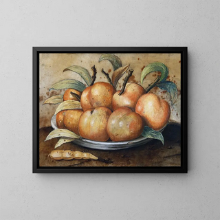 Stillleben mit Pfirsichen und Karthäusernuss - Giovanna Garzoni — gerahmtes Bild an der Wand