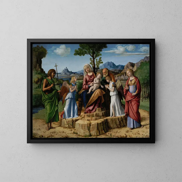 Der Rast während der Flucht nach Ägypten - Giovanni Battista Cima da Conegliano — gerahmtes Bild an der Wand