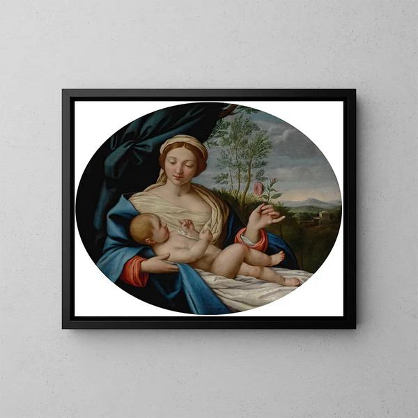 Jungfrau mit Kind und Rose - Giovanni Battista Salvi da Sassoferrato — gerahmtes Bild an der Wand