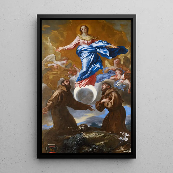 L'Immaculée Conception mit den Heiligen Franz von Assisi und Antonius von Padua - Giovanni Benedetto Castiglione — gerahmtes Bild an der Wand