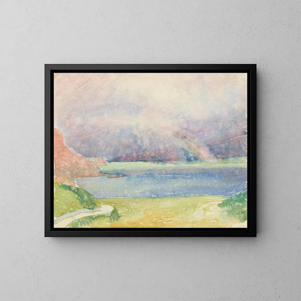 Blick auf Maloja am Silsersee mit Regenbogen - Giovanni Giacometti — gerahmtes Bild an der Wand