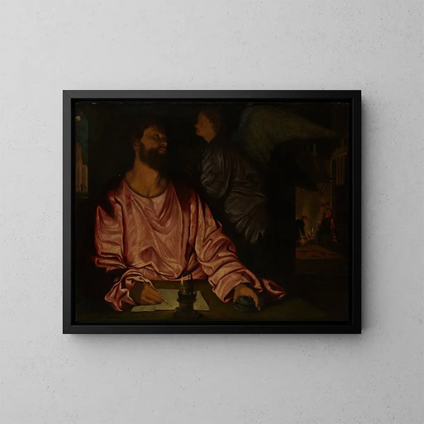 Matthäus und der Engel - Giovanni Girolamo Savoldo — gerahmtes Bild an der Wand