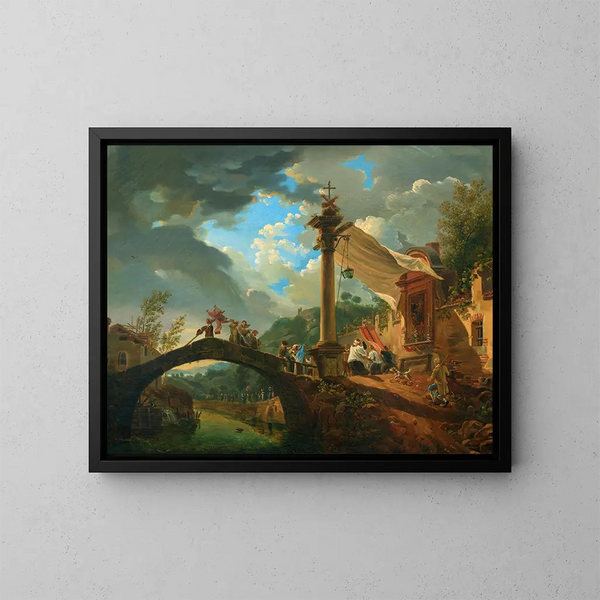 Eine von einem Sturm unterbrochene Prozession - Giovanni Migliara — gerahmtes Bild an der Wand