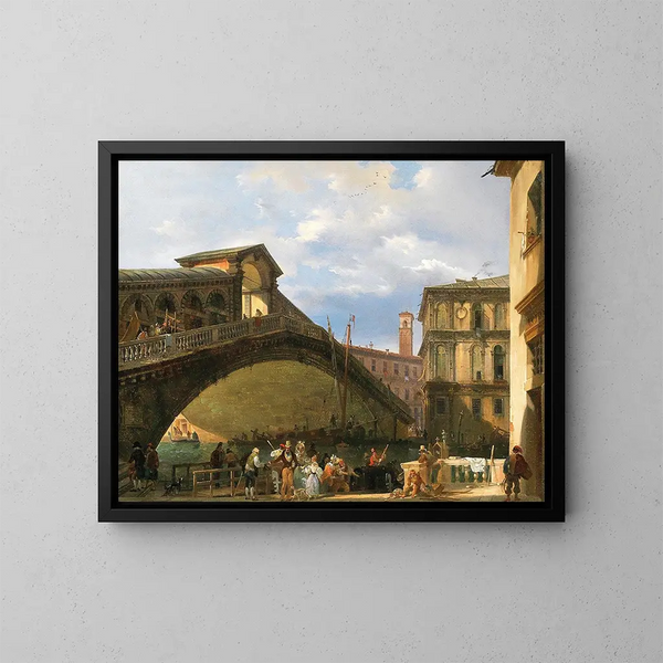 Venedig, die Rialto-Brücke - Giovanni Migliara — gerahmtes Bild an der Wand