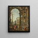 Ein klassischer Laune mit der Trajanssäule des Kolosseums und dem Farnesischen Herkules mit dem Philosophen - Giovanni Paolo Panini — gerahmtes Bild an der Wand