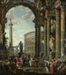 Ein architektonischer Laune mit dem Philosophen Diogenes und anderen Figuren - Giovanni Paolo Panini — Ansicht des Kunstwerks