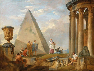 Ruinen mit einer Frau, die predigt - Giovanni Paolo Panini — Ansicht des Kunstwerks