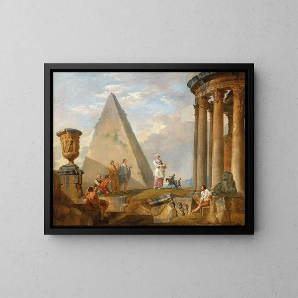 Ruinen mit einer Frau, die predigt - Giovanni Paolo Panini — gerahmtes Bild an der Wand