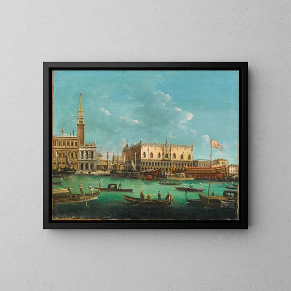 Der Bucintoro am Molo von Venedig am Tag des Himmelfahrts - Giuseppe Bernardino Bison — gerahmtes Bild an der Wand