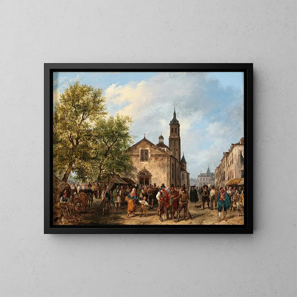 Eine lebendige Szene auf einem Marktplatz - Giuseppe Canella — gerahmtes Bild an der Wand
