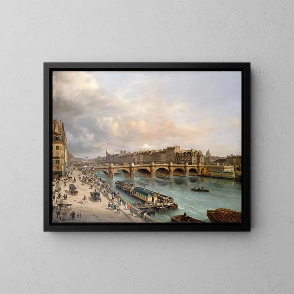 Die Stadt und die Pont Neuf vom Quai du Louvre gesehen - Giuseppe Canella — gerahmtes Bild an der Wand