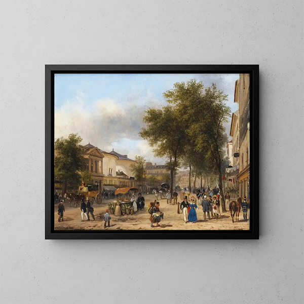 Paris, Blick auf das Théâtre des Variétés am Boulevard Montmartre - Giuseppe Canella — gerahmtes Bild an der Wand