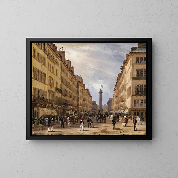 Paris, rue de la Paix, die Place Vendôme, Hintergrund - Giuseppe Canella — gerahmtes Bild an der Wand