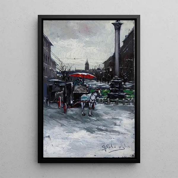 Stadtansicht mit Kutsche - Giuseppe Solenghi — gerahmtes Bild an der Wand