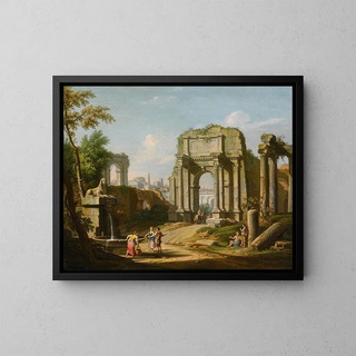 Giuseppe Zocchi - Architectural Capriccio With Ancient Ruins A Sphinx And Figures By A Fountain.webp