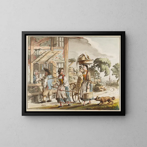 Zwei Berner Milchfrauen - Gottfried Locher — gerahmtes Bild an der Wand