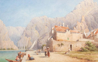 Gottfried Seelos - A southern coastline surrounded by a mountain range.webp
