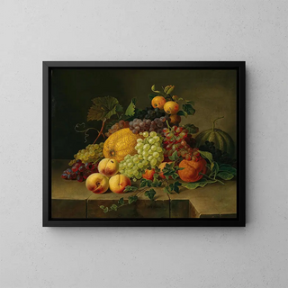 Ein großes Stillleben mit dekorativen Früchten - Gottfried Wilhelm Völcker — gerahmtes Bild an der Wand