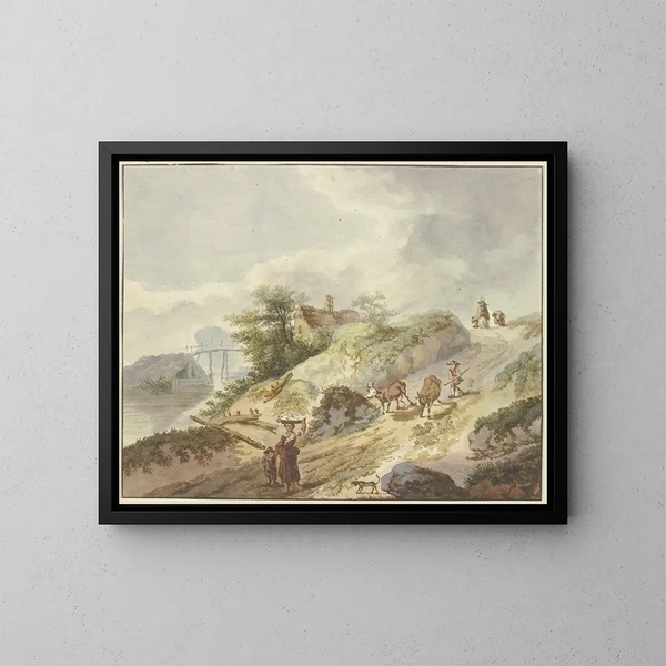 eines Gemäldes Ein Bauer führt seine Rinder den Bergabstieg hinunter - Gottlieb Welt — gerahmtes Bild an der Wand