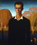 Arnold Pyle vor einem Fluss mit zwei nackten Männern beim Baden - Grant Wood — Ansicht des Kunstwerks