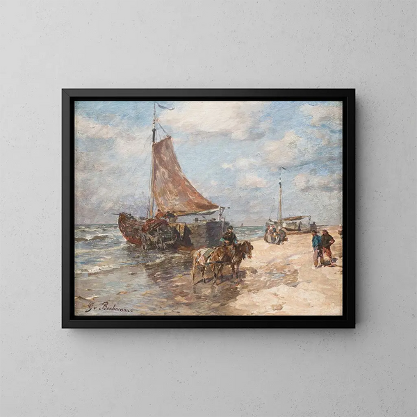 Fischer am Strand von Katwiyk - Gregor von Bochmann — gerahmtes Bild an der Wand