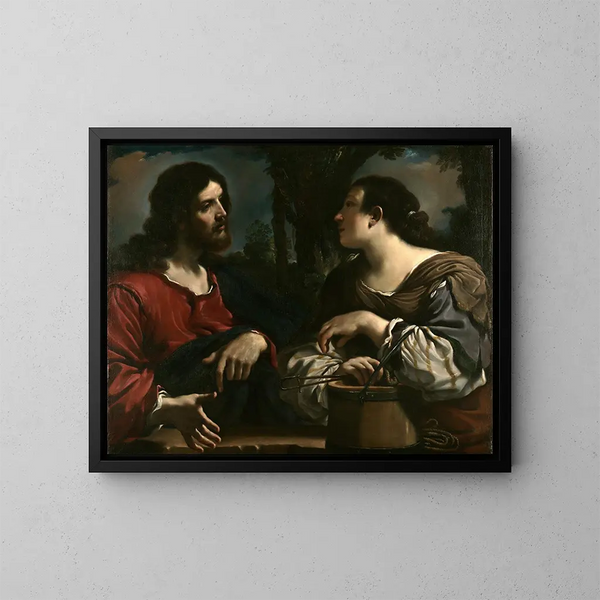 Der Christus und die Samariterin - Guercino — gerahmtes Bild an der Wand