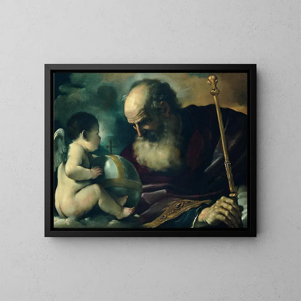Gott Vater und ein Engel - Guercino — gerahmtes Bild an der Wand